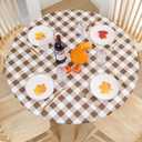 Smiry Round Picnic Tablecloth, Elastic Waterproof Fitted Vinyl Tablecloths for 36"-44" Tables, Flannel Backed Buffalo Plaid Table Cover for Dining, Camping, Outdoor, White and Brown