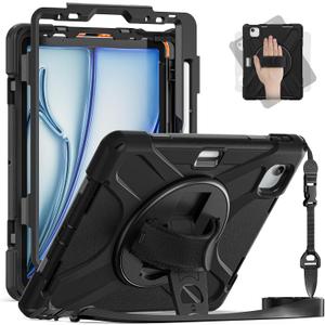 BRAECN for iPad Air 11 Inch M4 2026/M3 2025/M2 2024,iPad Air 5th/ 4th Gen 10.9 Inch Shockproof Durable Silicone Case with 360 Rotating Hand Strap&Kickstand for iPad Pro 11'' 4/3/2/1st Case-Black