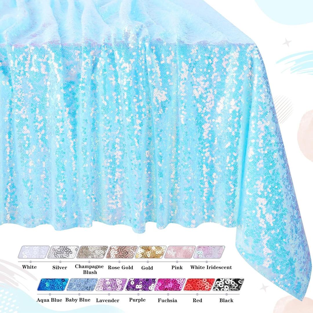 QueenDream Sequin Blue Iridescent Tablecloth 50x80 Inch Rectangle Table Cloth Outdoor Tablecloth Wedding Party Birthday Cake Decoration