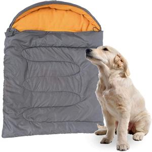 Dog Sleeping Bag Waterproof Warm Packable Dog Bed Mat with Storage Bag for Indoor Outdoor Travel Camping Hiking Backpacking(Grey+Orange,L)