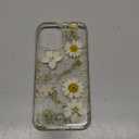 for iPhone 13 / iPhone 14/ iPhone 15 Clear Case with Pressed Real Flowers Design,Glitter Cute White Floral Pattern Soft TPU Protective Women Girl's Phone Cover for iPhone 13/14/15