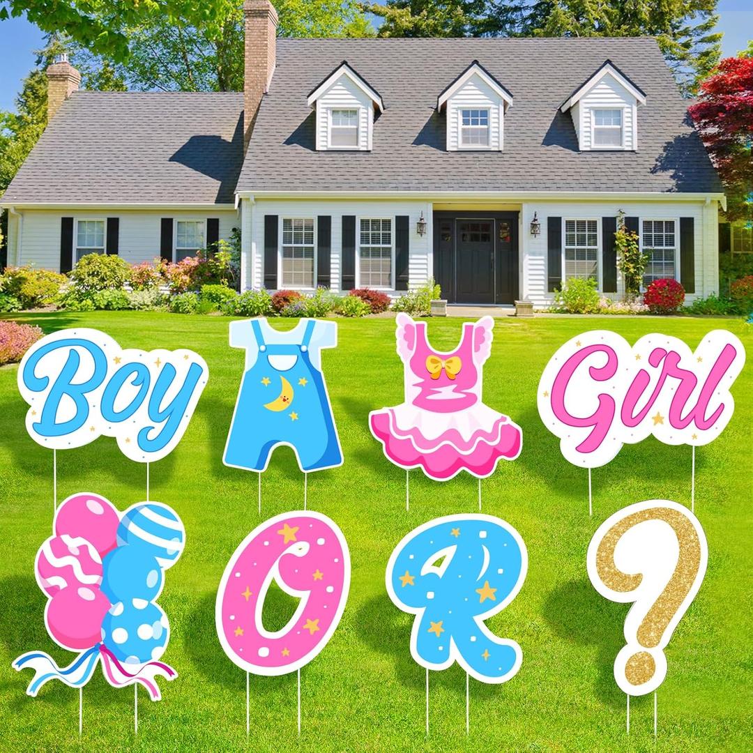 AerWo Gender Reveal Decorations Baby Shower Yard Signs with Stakes,Baby Gender Reveal Ideas Yard Letters Lawn Signs Boy or Girl Gender Reveal Party Supplies (blue pink)