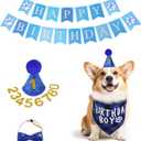 hoyuwak Dog Birthday Party Supplies Blue Boy Pet Birthday Banner Hat Bow Tie Bandana with Number Set for Boy Small Medium Dogs