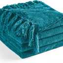 Chenille Throw Blanket for Couch 60"X 80" Twin, Soft Cozy Throws with Fringe Tassel for Bed Sofa Chair Cover, Lightweight Knitted Decorative Boho Blankets for Living Room, Teal