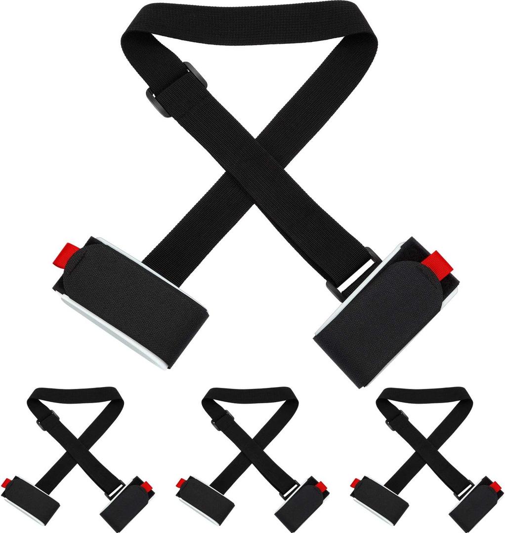 Blulu 4 Pack Ski Carrier Straps Adjustable Shoulder with Cushioned Fastener Tape Strap Loop Strong for Adults Kids (Black)