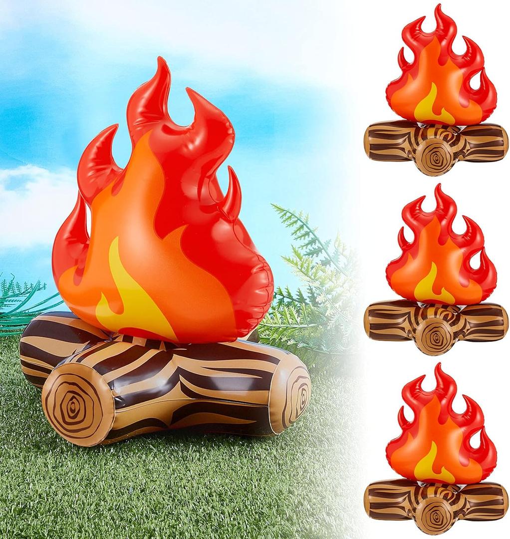 Sumind 4 Pieces of 12 Inch Inflatable Campfire Props Fake Camping Party Campfire Party Scene Decoration, Indoor and Outdoor Camping Game Props Fire Inflatable for Boys Firewood Toys