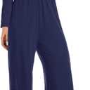 Womens Casual Jumpsuits One Piece Loose Stretchy Long Sleeve Fall Jumpsuit Wide Leg Long Pants Rompers with Pockets (Blue, M)