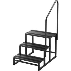 RV Steps with Handrail, 3 Steps RV Stairs w/Handrail for Elderly & Kids, Wide Platform for Hot Tub, Camper, Mobile Home, Porch, Pool, SPA, Pet Stairs, Outdoor and Indoor Use