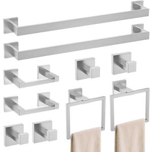 TURS 10-Piece Bathroom Hardware Accessories Set Brushed Nickel Towel Bar Holder Set SUS304 Stainless Steel Towel Racks for Bathroom Wall Mounted, 23.6-Inch