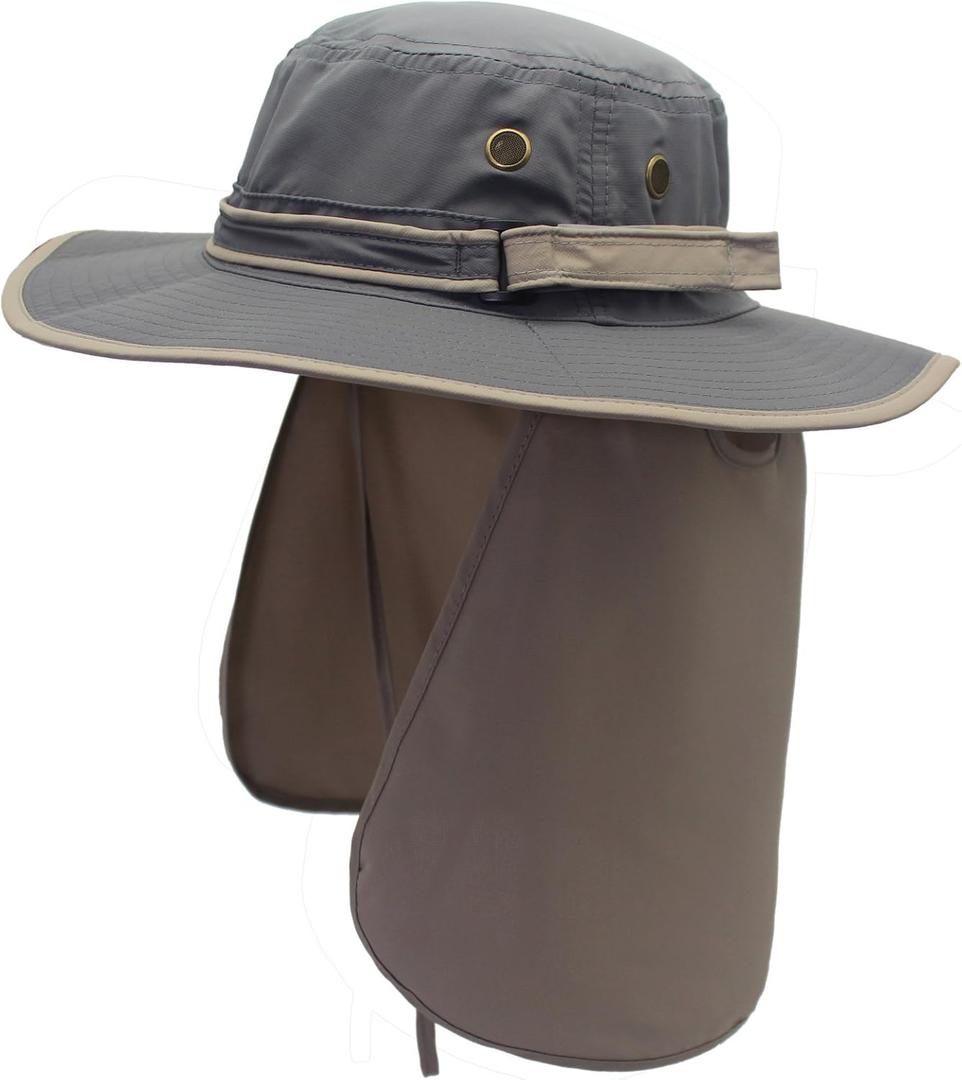 Home Prefer UPF50 Mens Sun Hat with Neck Flap Quick Dry UV Protection Cap Womens Wide Brim Fishing Hat Neck Flap Beach Garden (Large)