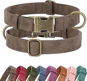 Soft PU Leather Dog Collar, Stylish Quick Released Dog Collar for Large Dogs, Easy Clean Adjustable Pet Collar for Daily Walking, Brown, XL Fit 20-26" Neck