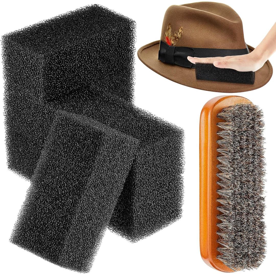 5 Pieces Felt Hat Cleaning Sponge Felt Cap Brush Cleaner Horse Hair Wood Cleaning Kit Cowboy Baseball Hat