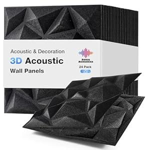 Acoustic 3D Wall Panels,24 Pack Sound Proof Felt Panels for Interior Wall Dcor, Hollow Sound Absorbing Panel for Studio, Living Room, Home, Hotel, 12''x12'' Cover 24 sq ft (Black, 24 Pack)