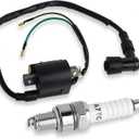 FLYPIG 2-Wire Ignition Coil with A7TC Spark Plug for 4 stroke 50cc 70cc 90cc 110cc 125cc Honda XR50 CRF50 ATC110 C70 Z50 Coolster Quad ATV 3050B 3050 B3050A Dirt Bike Go Kart Roketa Taotao Baja Kazuma