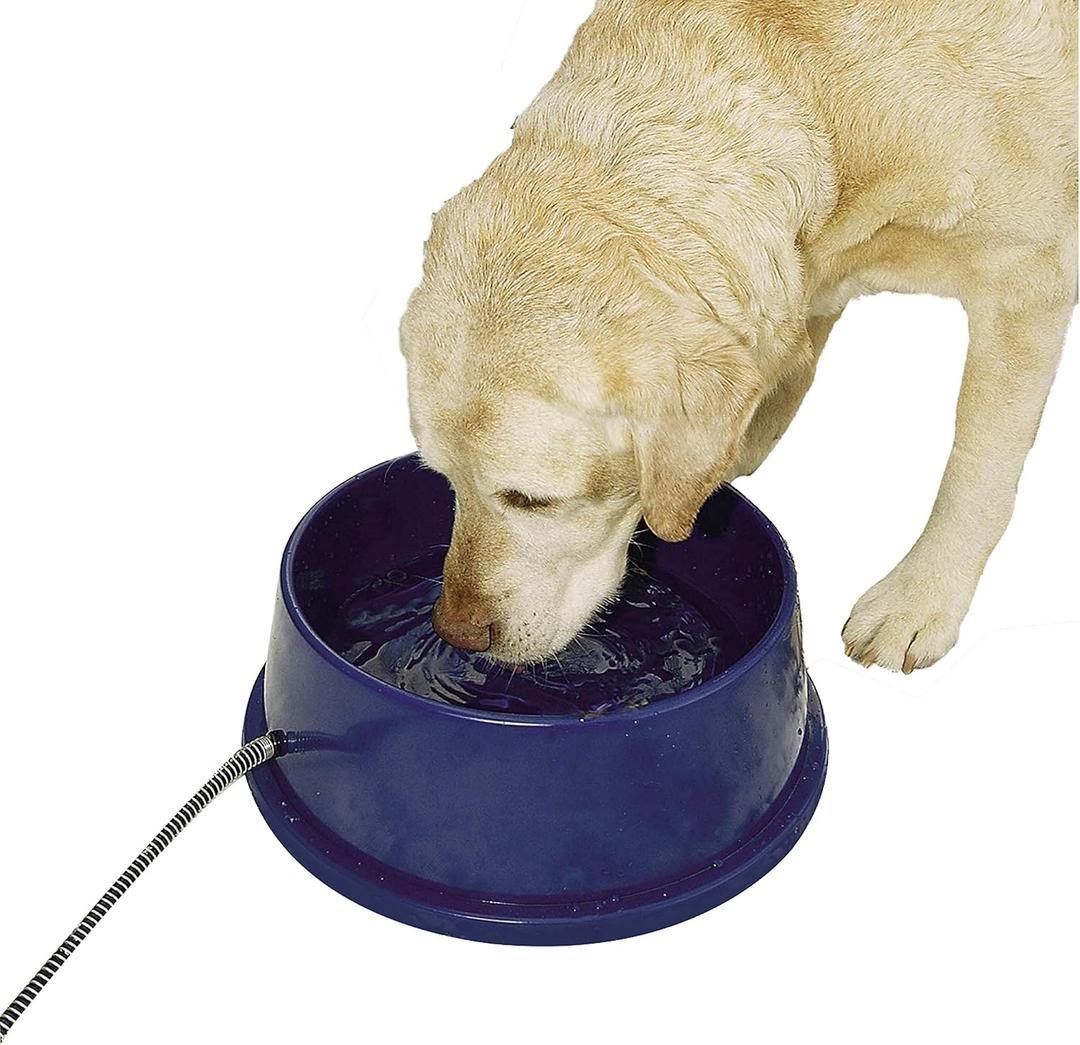 K&H Pet Products Thermal-Bowl Heated Water Bowl for Cats & Dogs Outside, Safety Listed Outdoor Heated Dog Dish for Pets, Automatic No Freeze, Anti Chewy Cord - 96 Ounces Blue 25W