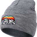 Knit Winter Beanie Hats for Men Women Cuffed Skull Cap with Mountain Embroidery Outdoor Christmas & New Year Gifts (One Size, Bear/Grey)
