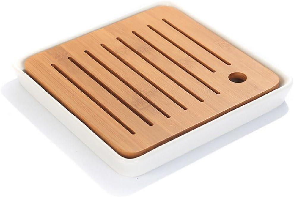 Bamboo Kung Fu Tea Tray Table Serving Tray Chinese Style Water Storage (White)