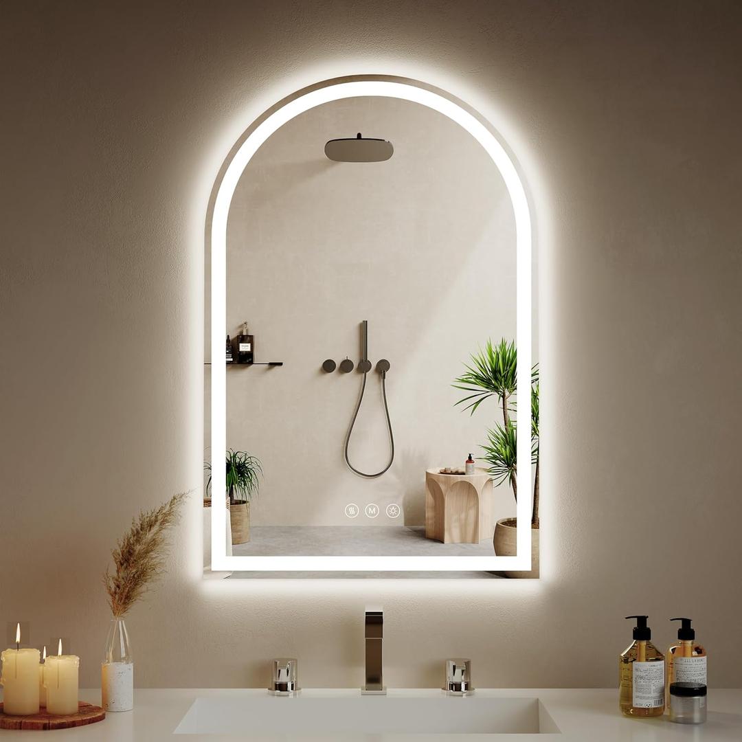 Arched LED Bathroom Mirrors with Lights 24"x36" LED Mirror for Bathroom,Led Vanity Mirror, Anti-Fog,LED Mirrors with Light, Anti-Fog, Dimmable, 3 Color, Shatterproof, Touch Sensor