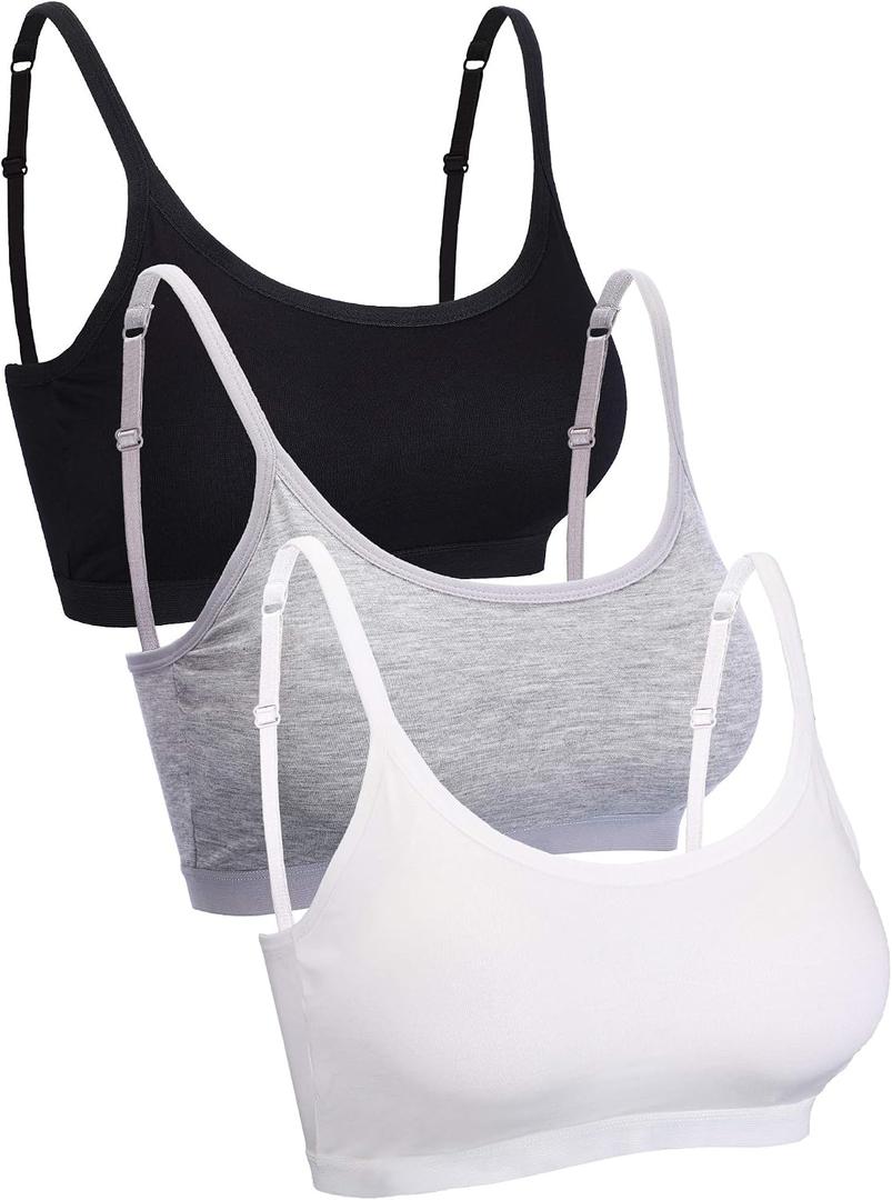 Blulu 3 Pcs Mini Camisole Bra Wireless Padded Bra Sport Cami Bralette with Adjustable Straps for Women Girls(XL, Black, White, Grey)