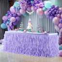 PARTISKY Lavender Purple Tulle Curly Willow Table Skirt for Rectangle Table 6ft, Ruffle Tutu Table Cloth for Girls Boys Baby Shower,Mermaid Birthday Party (72" x 30" (Rectangular))
