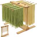 Collapsible Pasta Drying Rack, Wood Pasta Dryer Hanger Rack, Spaghetti Noodle Drying Hanging Rack Stand with 12 Bars and Transfer Wand, Foldable for Easy Storage