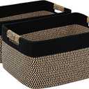 2 Pack Large Storage Basket for Organizing, 17.5"x13"x7" Woven Basket for Shelves, Closet Cube Storage Bins with Wrapped Handle, Cotton Rope Baskets for Kitchen, Clothes, Toys(Black & Brown)