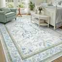 DCX Green 9x12 Rug, Kid & Pet Friendly with Rubber Back Non Slip, Machine Washable Stain Resistant Botanical Floral Rug for Living Room, Bedroom, Soft Low Pile Large Nursery Carpet