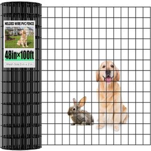Garden Fence Black PVC Coated Welded Wire Fencing 48 Inch x 100 Foot, 2 Inch x 3 Inch 16GA, Garden Border Fencing Roll Vinyl Coating Metal Wire Mesh for Yard Vegetable Plant Protection Poultry Netting
