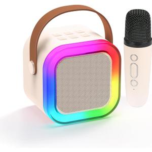 Karaoke Machine for Kids,2025New Mini Portable Karaoke Toys, Karaoke Speaker with 2 Wireless Microphones & Light for Home Party for Adults (Beige-1MIC)