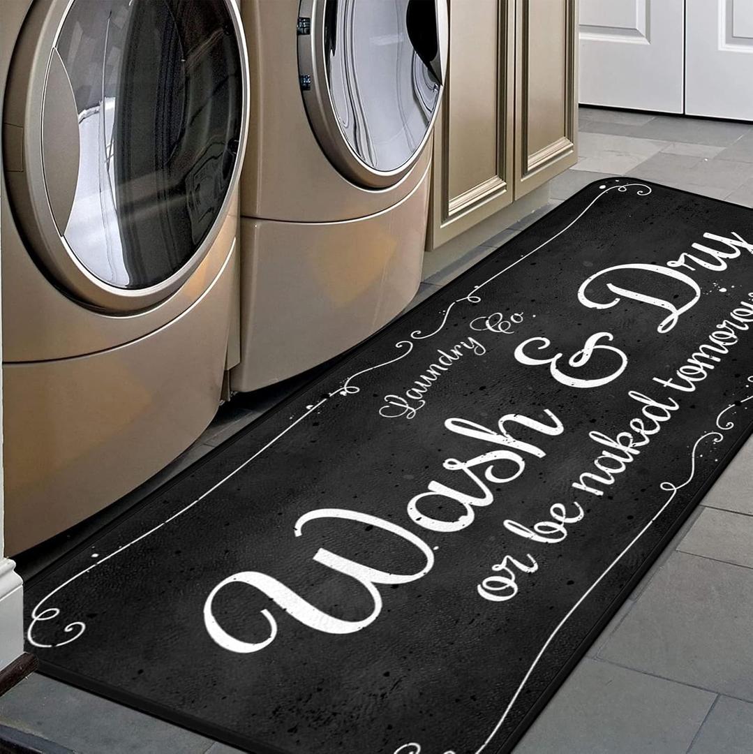 Laundry Room Long Rug Area Rug Non-Slip Floor Mat Waterproof Farmhouse Carpet for Kitchen 72" x 24"(Black-2)