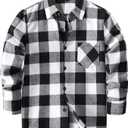JOGAL Boys Plaid Shirt Long Sleeve Flannel Shirt Kids Button Down Shirts Black 10