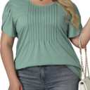 Womens-Plus-Size-Summer-Tops Trendy Petal Short Sleeve T Shirts Casual Crewneck Cute Flowy Pleated Blouses Tunics Tee (XXL)