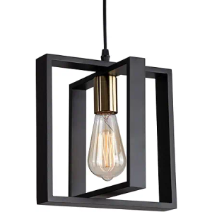 Light Fixture,Kitchen Island Hanging Lamp with Cord, Black+Gold Finish, Wood Frame Chandelier for Hallway Entryway Closet Bedroom,9.5 Inch,E26.