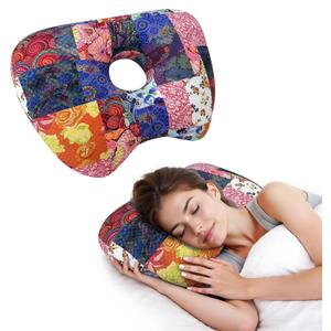 Ear Piercing Pillow with Ear Hole for Side Sleeper Relief Ear Pain,Cotton and Polyester Ear Pillows,Washable Ear Guard Pillow (Blue)