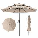 Tobeos 10ft 3 Tier Patio Umbrella, Outdoor Market Table Umbrella with UPF 50+ Vented Canopy, 8 Sturdy Ribs, Easy Push Button Tilt and Crank, Windproof for Deck, Pool, Backyard and Garden, Beige