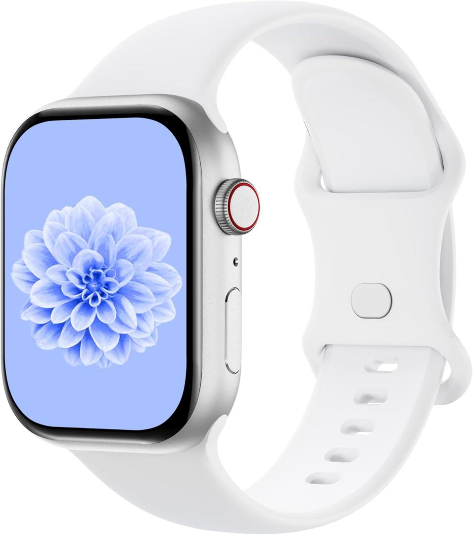 Silicone Sport Band Compatible with Apple Watch, Women Men, Soft Strap Replacement Wristband for iWatch Ultra, Size: 44/45/46/49mm/(Series 1/2/3 42mm) S/M (White)