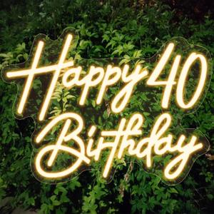 Happy 40th Birthday Neon Sign 15.7" x 11.8", Neon Happy Birthday Sign for Backdrop with Dimmable Switch, Birthday Light Up Sign Party Decoration (Warm White)