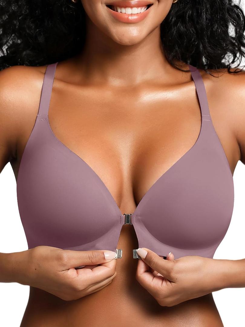 Racerback Bras with Metal Magnetic Front Closure - Wireless for Women No Underwire Seamless Supportive Bralettes (Pink, M)