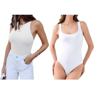 REORIA Womens Sexy High Neck And Square Neck Sleeveless Bodysuits M