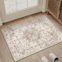 2x3 Washable Neutral Area Rug Brown Vintage Entryway Kitchen Carpet Non-Slip Soft Low Pile Farmhouse Indoor Small Throw Rug for Bedroom Bathroom Entrance