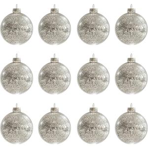 Christmas Ball Ornaments Set of 12pcs-3.15 Silver Mercury Glass Xmas Hanging Ball Decorations for Christmas Tree, Elegant Shiny Xmas Ornaments for New Year Thanksgiving Birthdays Holiday Party