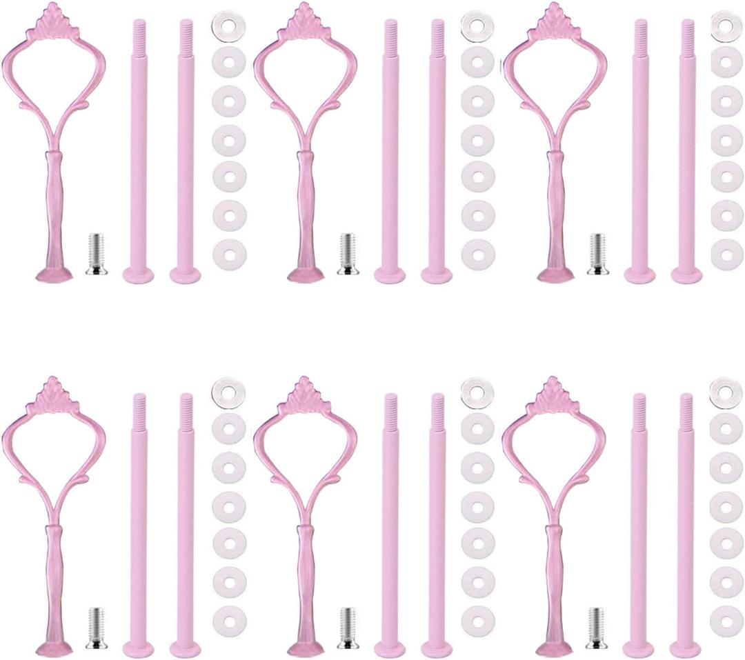 Bringsine 6 Set Cake Stand Hardware Kit Tiered Tray Hardware Fittings 3 Tier Cake Stand Holder for Weeding,Party,Fruit Plate Handle,Cupcake Trays Serving Stand-Pink