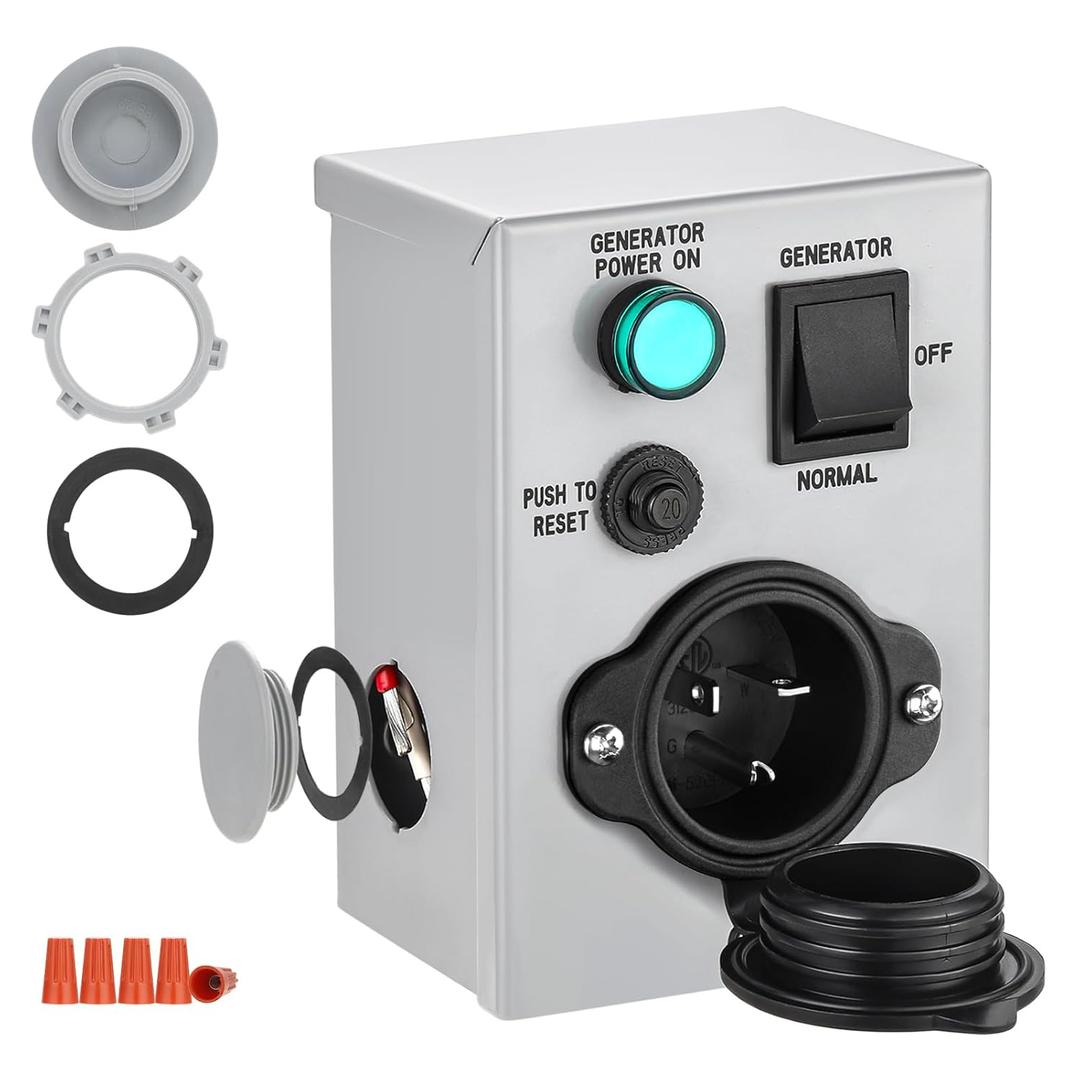Kohree 20 Amp Generator Transfer Switch - 125V Weatherproof Power Inlet Box with NEMA 5-20P Circuit Breaker, Predrilled Manual Transfer Switch Inlet Box for Indoor/Outdoor Use, ETL Listed