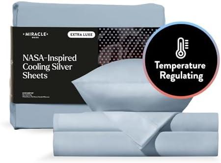 Miracle Made® Newly Improved Extra Luxe Cool IT™ True Grip ® Fitted Bed Sheets –4 Piece Silver Infused, 300-Thread-Count Fabric (Sky Blue, Full)