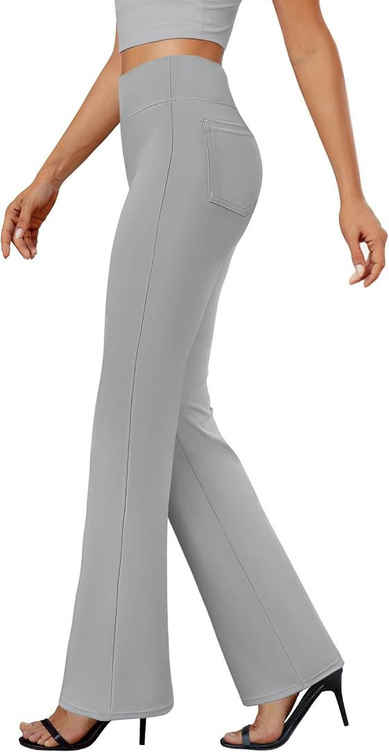 DLOODA Womens Bootcut Dress Pants Business Casual Work Pants with Pockets High Waist Stretchy Trousers Pull On Office Slacks (Gray, L)