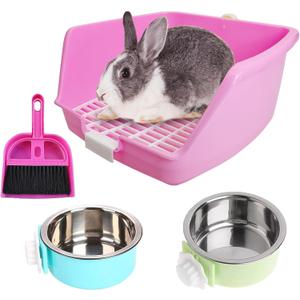 PINVNBY Rabbit Litter Box for Cage Bunny Corner Bedding Box Small Animal Litter Pan Hanging Pet Bowls Cage Potty Trainer Pet Toilet for Rabbit Bunny Guinea Pigs (11.02 x 11.02 x 6.3 inches)