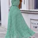 PRETTYGARDEN Women's Boho Floral Maxi Dress Summer Short Sleeve Wrap V Neck Long Flowy Beach Vacation Wedding Guest Dresses (Green, XL)