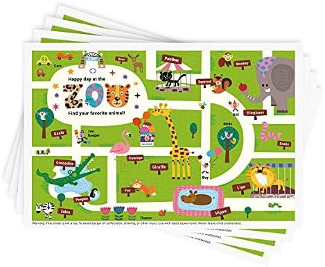Babebay Disposable Stick-on Placemats 40 Pack for Baby & Kids & Toddler, Sticky Placemats Restaurant Table Mats 12" x 18" (Happy Zoo)