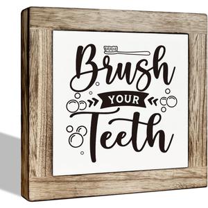 Bathroom Sign, Brush Your Teeth Sign, Wooden Box Sign Plaque, Decorative Wooden Table Sign, Kids Washroom Decor, Wooden Box Sign Desk Dcor, Farmhouse Home Bathroom Decor, Bathroom Decorations