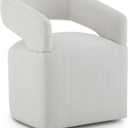 Upholstered Dining Chairs with Casters, Modern Barrel Side Armchair with Rollers for Dining Room, Bedroom, Kitchen, Reading Room, Linen, Set of 1